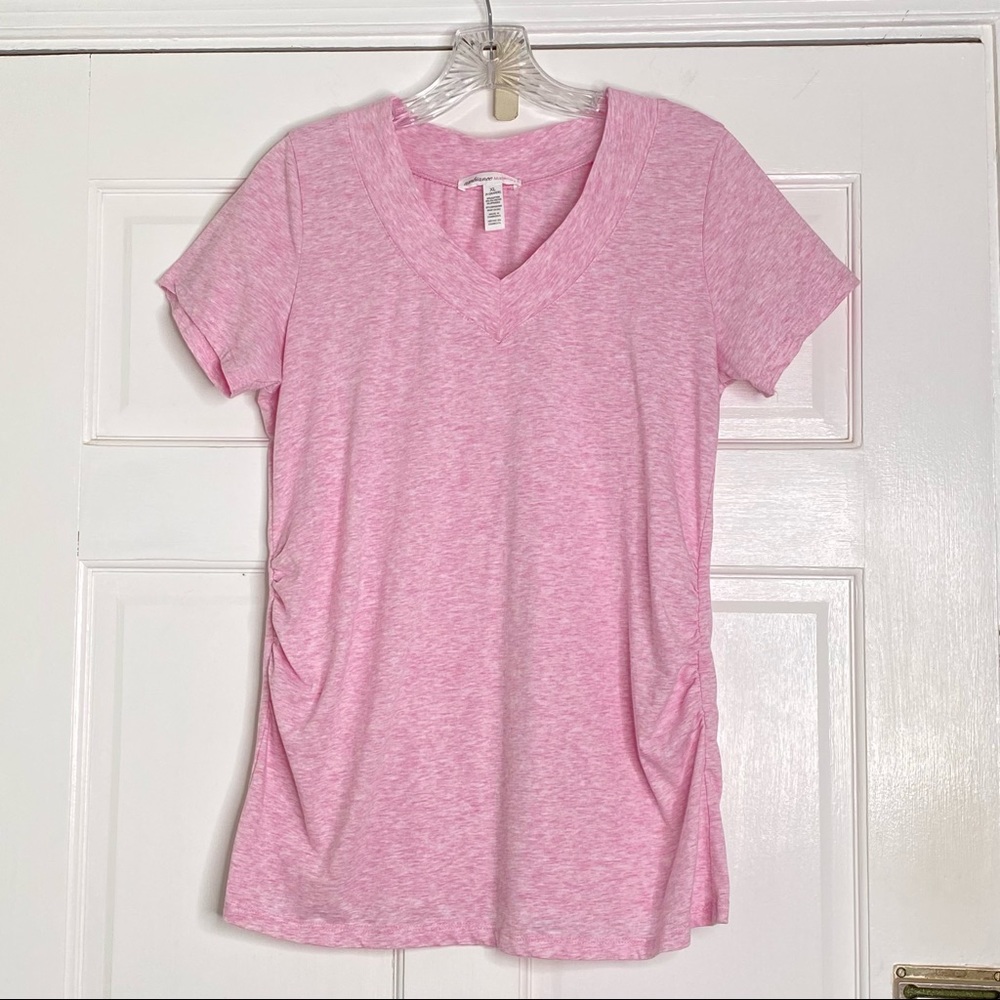 Ambiance Maternity Short Sleeve V-Neck Tee Pink Size XL